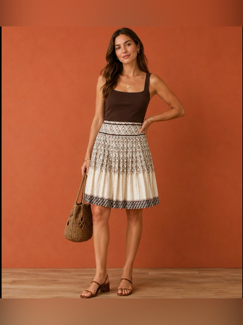 Ann Taylor LOFT Size 8 Lined Pleated Print Skirt Like New